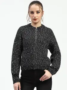 Madame Women Self Design Front-Open Knitted Sweaters