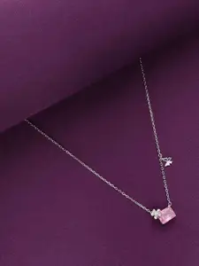 KAI JEWEL 925 Sterling Silver Rhodium-Plated Cubic Zirconia Studded Necklace