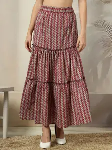 NEUDIS Women Printed Pure Cotton Tiered Maxi Skirt