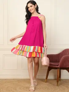 DEEBACO Women Halter Neck A-Line Dress