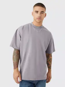 PRONK Men Solid Round Neck Cotton Oversized T-shirt