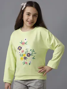 UNDER FOURTEEN ONLY Girls Floral Printed Round Neck Cotton Pullover Sweatshirt