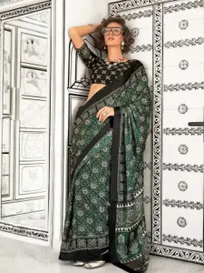 Stylum Ajrak Printed Satin Saree With Blouse Piece