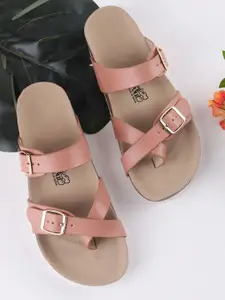 LOUD POUT Women Open Toe Flats with Buckles