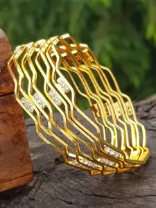 GRIIHAM Set Of 4 Gold-Plated  CZ Stone-Studded Bangles