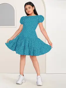 FASHION DREAM Girls Polka Dot Printed Puff Sleeve Fit & Flare Dress