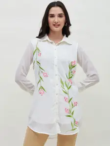 Bitterlime Women Relaxed Spread Collar Floral Printed Casual Shirt
