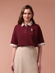 U.S. Polo Assn. Women Solid Polo Collar Oversized T-shirt