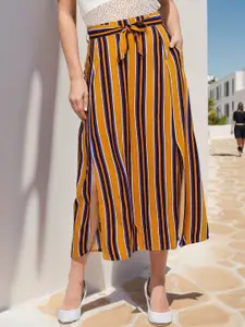 RARE Women Striped A-Line Midi  Skirt