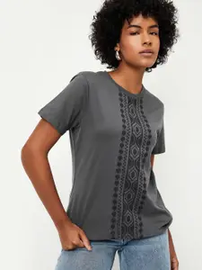 max Women Abstract Printed Round Neck Cotton T-shirt