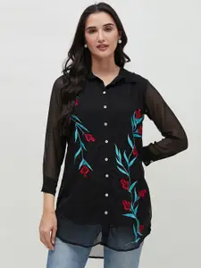 Bitterlime Women Relaxed Spread Collar Floral Printed Casual Shirt