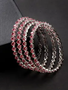 NVR Set Of 4 Silver Plated Cubic Zirconia Stone Studded Bangles