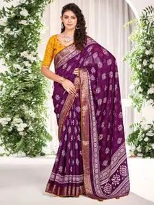 Saree mall Ethnic Motifs Printed Sarees With Zari Border