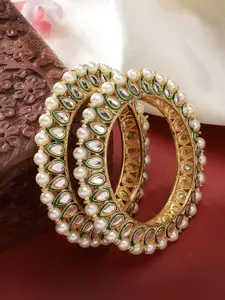 NVR Set Of 2 Gold Plated Kundan Stone & Beads Studded Bangles