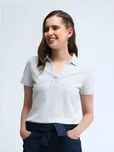 U.S. Polo Assn. Women Brand Logo Printed Polo Collar Cotton T-shirt