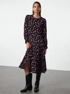 Trendyol Floral Print Puff Sleeve Fit & Flare Midi Dress