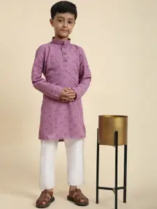 Pro-Ethic STYLE DEVELOPER Boys Floral Embroidered Cotton Straight Kurta with Pyjamas