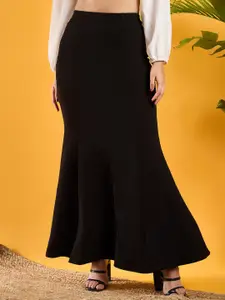 Berrylush Women Black Solid High Rise A-Line Maxi Skirts