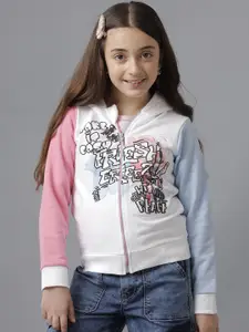 UNDER FOURTEEN ONLY Girls Typography Printed Hood Cotton Front-Open Sweatshirt