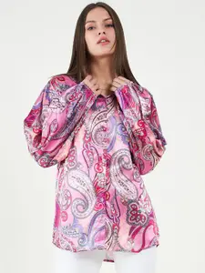 Bitterlime Women Relaxed Spread Collar Ethnic Motifs Printed Oversized Casual Shirt