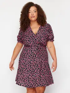 Trendyol Floral Print Puff Sleeve Fit & Flare Dress