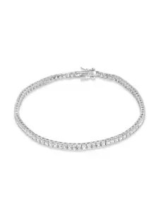 925 SILLER Sterling Silver Rhodium-Plated Crystals Studded Single Anklet