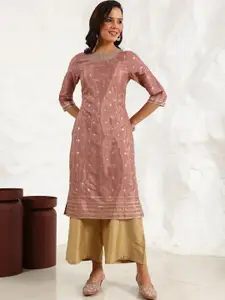 W Women Geometric Cold-Shoulder Sleeves Mirror Work Kurta