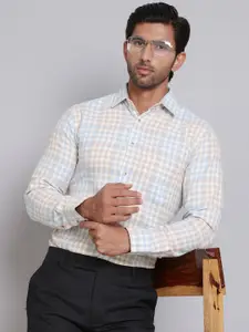 Indian Needle Men Classic Spread Collar Gingham Checked Cotton Formal Shirt