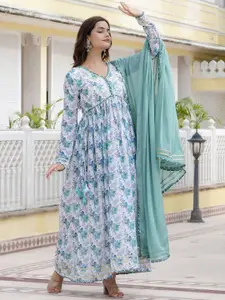 Anouk Women Floral Printed Extended Sleeves Gotta Patti Jacquard Kurta