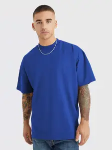 PRONK Men Solid Round Neck Cotton Oversized T-shirt