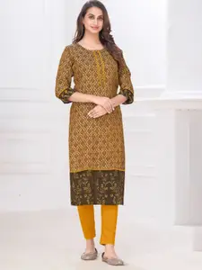 JIVORA Women Printed Pure Silk Calf Length Straight Kurta