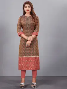 JIVORA Women Ethnic Printed Pure Silk Straight Kurta