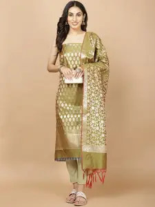 Meena Bazaar Floral Woven Design Art Silk Unstitched Dress Material