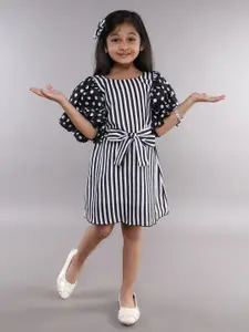 Pink Chick Polka Dot Striped Puff Sleeve A-Line Dress