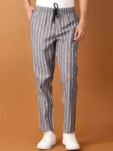 V-Mart Men Striped Mid-Rise Cotton Trousers