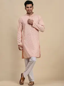 Pro-Ethic STYLE DEVELOPER Floral Embroidered Sequinned Pure Cotton Kurta with Pyjamas