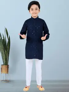 BAESD Boys Floral Embroidered Mandarin Collar Kurta With Trousers