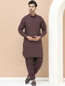 TAG 7 Shirt Collar Cuffed Sleeves Pure Cotton Pathani Kurta With Salwar