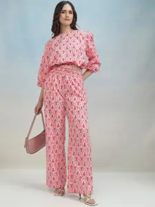 Tokyo Talkies Printed Pure Cotton Top & Trouser Co-Ords