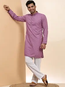 Pro-Ethic STYLE DEVELOPER Floral Embroidered Sequinned Pure Cotton Kurta with Pyjamas