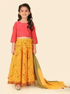 Fabindia Girls Embroidered Cotton Silk Ready to Wear Lehenga & Blouse With Dupatta