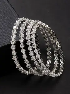 NVR Set Of 4 Silver Plated Cubic Zirconia Stone Studded Bangles