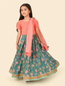Fabindia Girls Floral Printed Cotton Ready to Wear Lehenga & Blouse With Dupatta