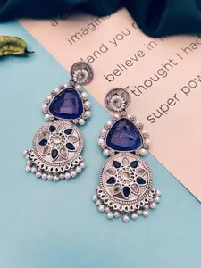 Sangria Silver Plated Stones Studded & Beaded  Drop Earrings