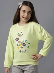 UNDER FOURTEEN ONLY Girls Floral Printed Round Neck Cotton Pullover Sweatshirt