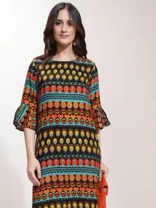 Tokyo Talkies Women Print Bell Sleeve A-Line Dress
