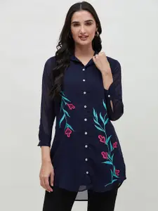 Bitterlime Women Relaxed Spread Collar Floral Printed Casual Shirt