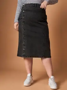 SASSAFRAS Curve 
Denim Straight Midi Skirts