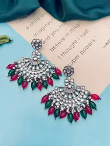 Sangria Silver Plated Stones Studded & Beaded  Drop Earrings