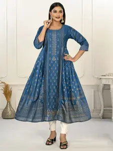 JIVORA Women Silk Ethnic Motifs Printed Flared Kurta